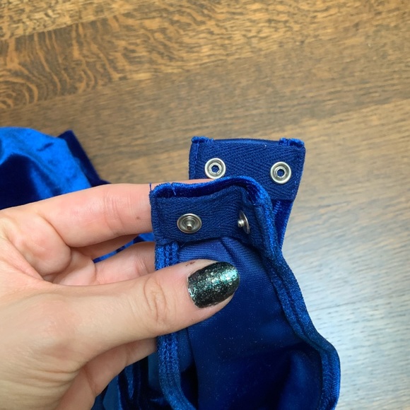 SHINESTAR One Shoulder Royal Blue Crushed Velvet Bodysuit Shirt Size Large - Picture 6 of 12